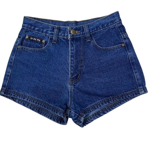 On The Way Denim Jean Shortie Shorts Women's Medium Blue High Waisted Zip Fly - Picture 3 of 10